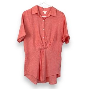 Caslon Short Sleeve Collared Button Up Top Small